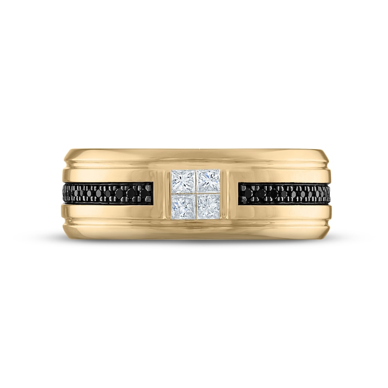 Men's White & Black Diamond Wedding Band 1/3 ct tw Square & Round-cut 10K Yellow Gold