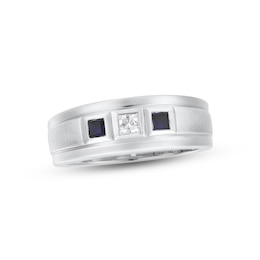 Now + Forever Men's Diamond & Blue Sapphire Wedding Band 1/10 ct tw Square-cut 10K White Gold