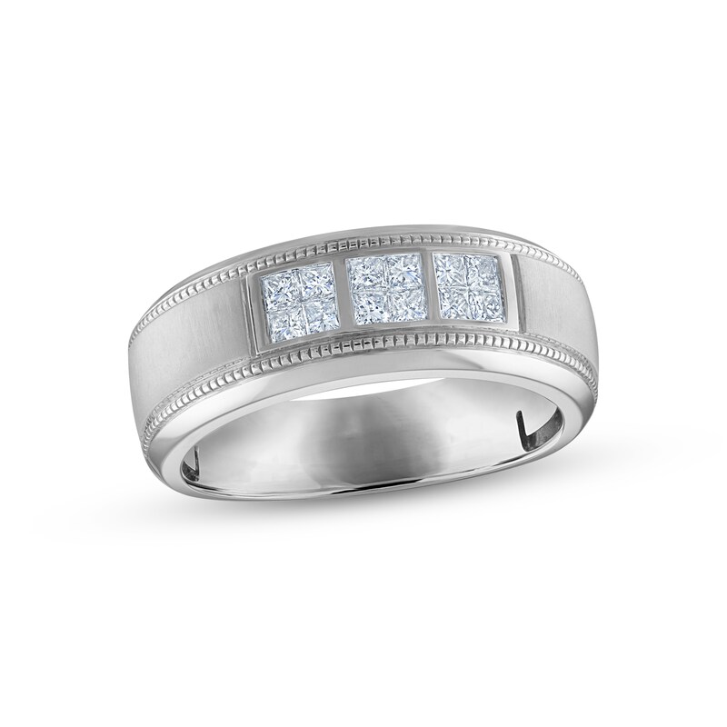 Men's Diamond Wedding Band 1/2 ct tw Square-cut 10K White Gold