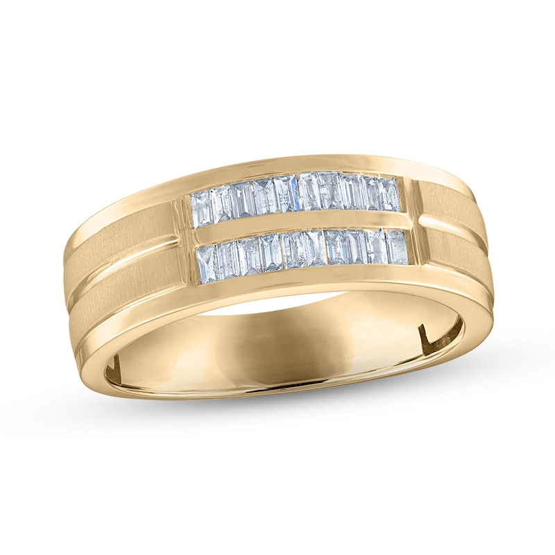 Main Image 1 of Men's Diamond Wedding Band 1/3 ct tw Baguette-cut 10K Yellow Gold