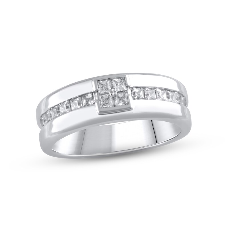 Main Image 1 of Men's Diamond Wedding Band 3/4 ct tw Square-cut 10K White Gold