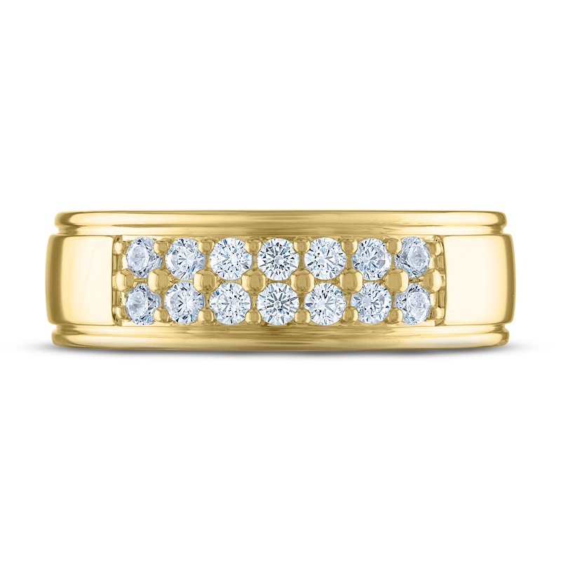 Main Image 3 of Men's THE LEO Diamond Wedding Band 1/2 ct tw Round-cut 14K Yellow Gold