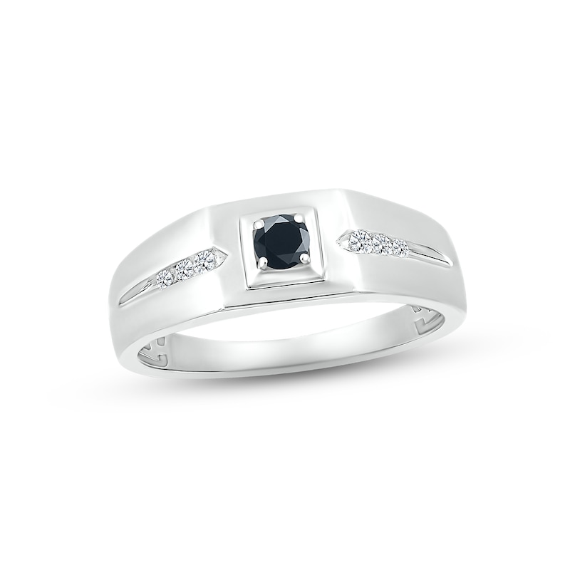 Main Image 1 of Men's Black & White Diamond Wedding Band 1/4 ct tw Round-cut 10K White Gold