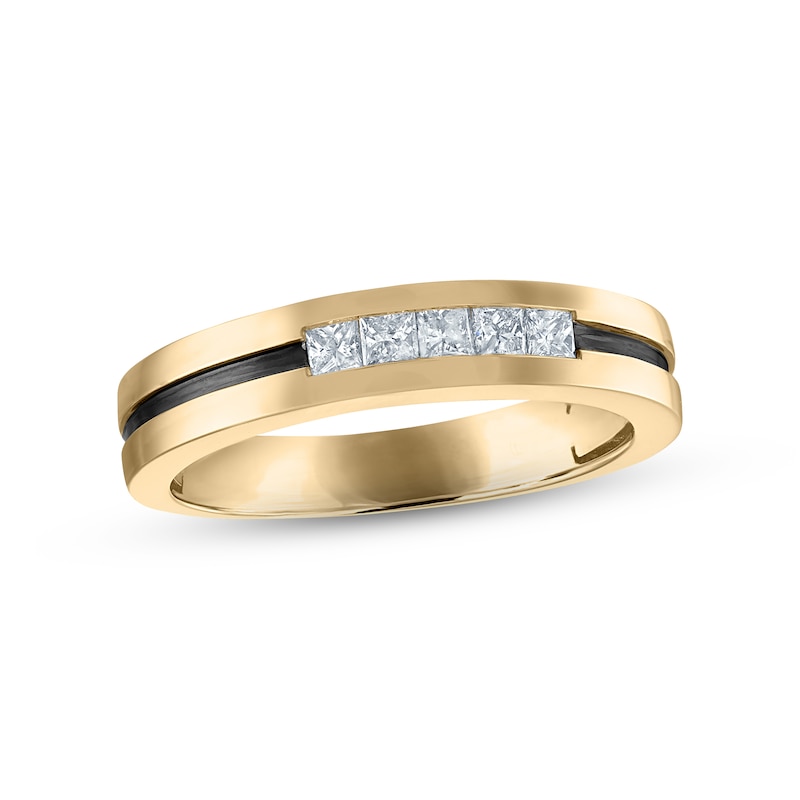 Men's Diamond Wedding Band 1/3 ct tw Square-cut 10K Yellow Gold with 360