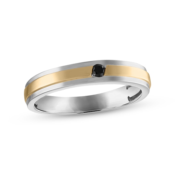 Men's Black Diamond Wedding Band 1/15 ct tw Round-cut 10K Two-Tone Gold