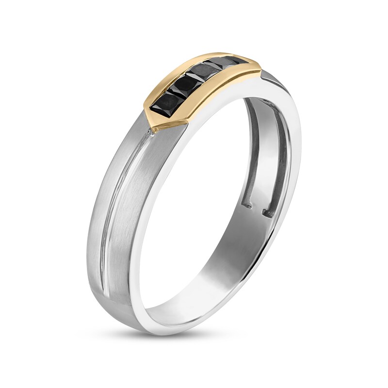 Men's Black Diamond Wedding Band 1/3 ct tw Square-cut 10K Two-Tone Gold