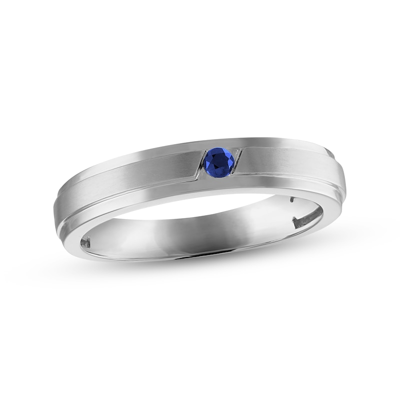 Main Image 1 of Men's Blue Sapphire Wedding Band 10K White Gold