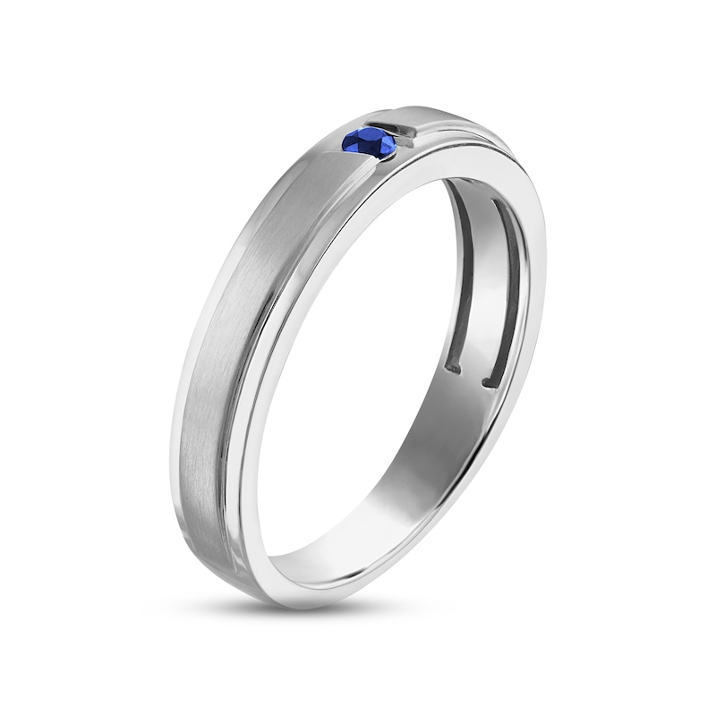 Main Image 2 of Men's Blue Sapphire Wedding Band 10K White Gold