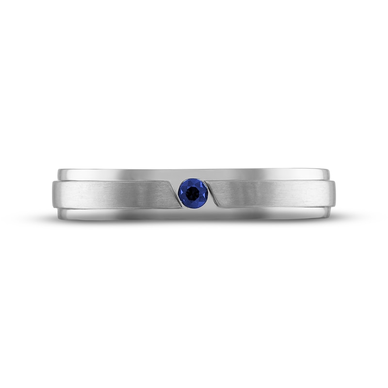 Men's Blue Sapphire Wedding Band 10K White Gold