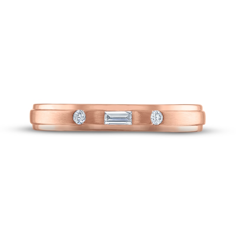 Main Image 3 of Now + Forever Men's Diamond Wedding Band 1/8 ct tw Baguette & Round-cut 10K Rose Gold