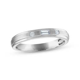 Now + Forever Men's Diamond Wedding Band 1/8 ct tw Baguette & Round-cut 10K White Gold