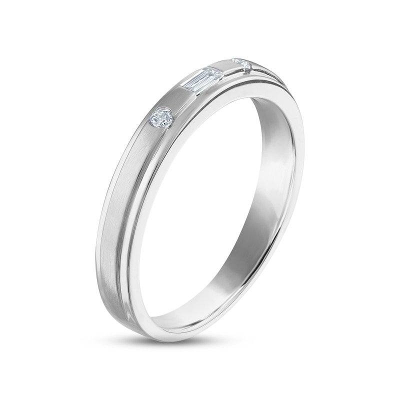 Main Image 2 of Now + Forever Men's Diamond Wedding Band 1/8 ct tw Baguette & Round-cut 10K White Gold