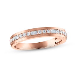 Now + Forever Men's Diamond Wedding Band 1/3 ct tw Round & Baguette-cut 10K Rose Gold
