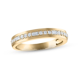 Now + Forever Men's Diamond Wedding Band 1/3 ct tw Round & Baguette-cut 10K Yellow Gold