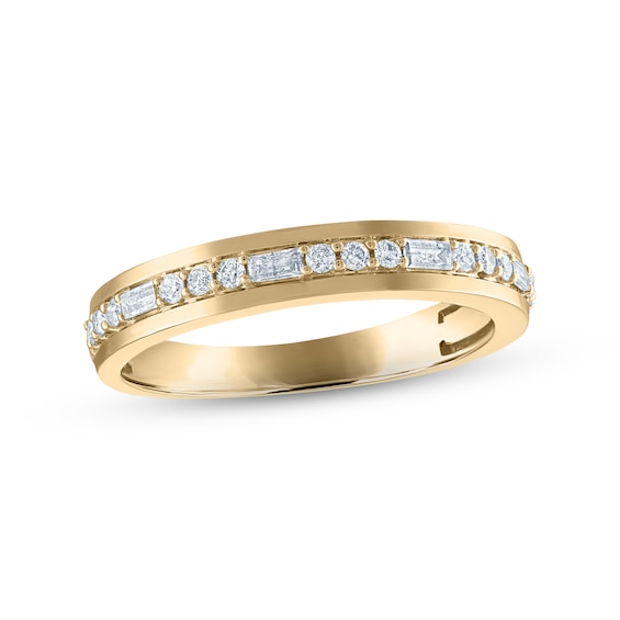Now + Forever Men's Diamond Wedding Band 1/3 ct tw Round & Baguette-cut 10K Yellow Gold