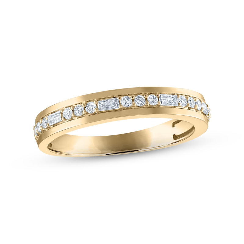 Main Image 1 of Now + Forever Men's Diamond Wedding Band 1/3 ct tw Round & Baguette-cut 10K Yellow Gold