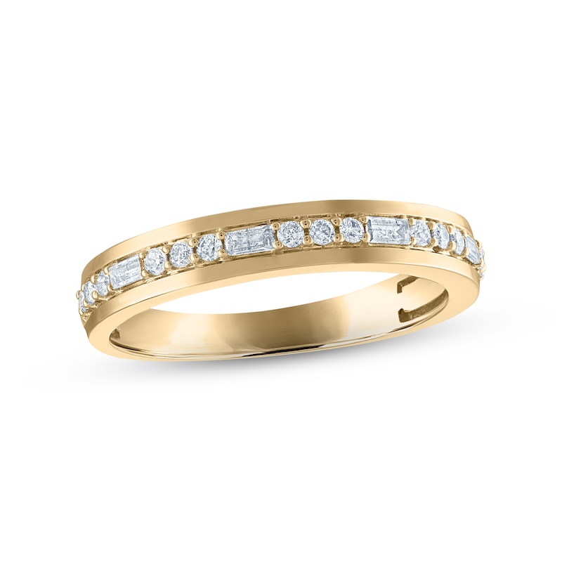 Men's Diamond Wedding Band 1/3 ct tw Round & Baguette-cut 10K Yellow Gold