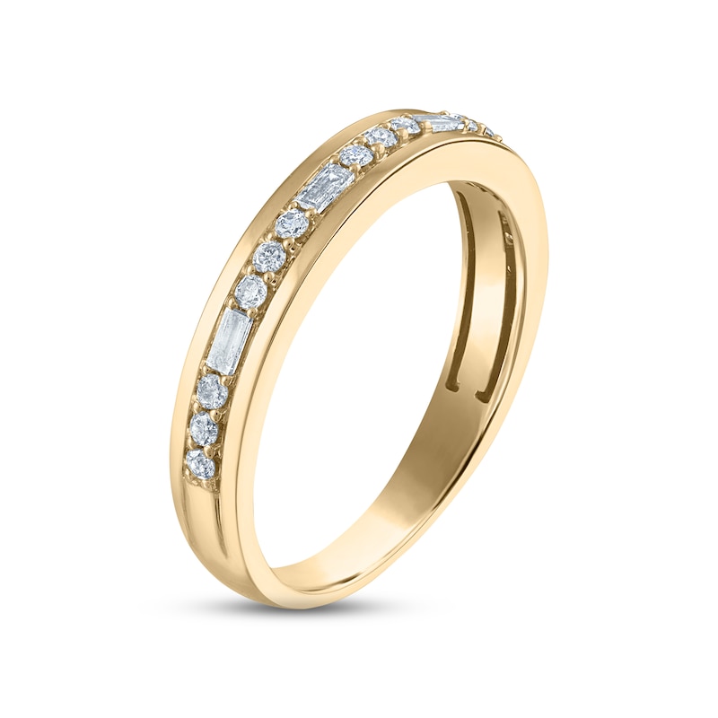 Main Image 2 of Now + Forever Men's Diamond Wedding Band 1/3 ct tw Round & Baguette-cut 10K Yellow Gold