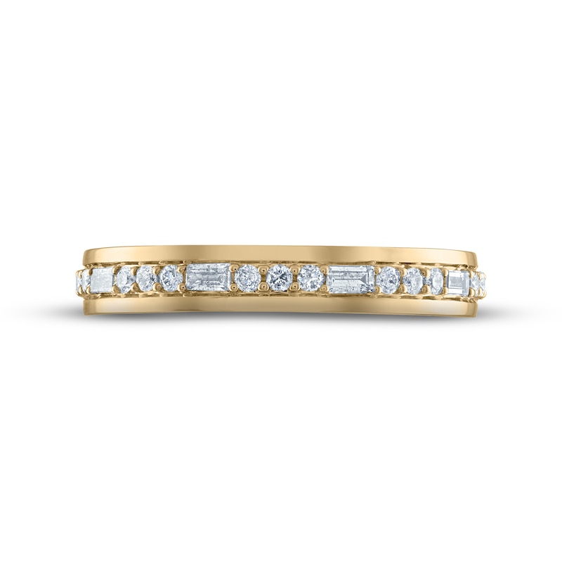 Main Image 3 of Now + Forever Men's Diamond Wedding Band 1/3 ct tw Round & Baguette-cut 10K Yellow Gold
