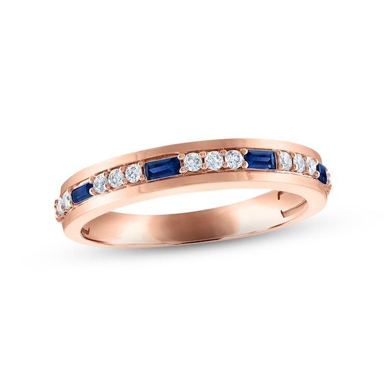 Men's Blue Sapphire & Diamond Wedding Band 1/5 ct tw Round-cut 10K Rose Gold