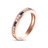 Thumbnail Image 1 of Men's Blue Sapphire & Diamond Wedding Band 1/5 ct tw Round-cut 10K Rose Gold