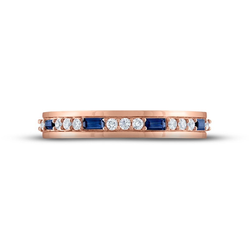 Main Image 3 of Now + Forever Men's Blue Sapphire & Diamond Wedding Band 1/5 ct tw Round-cut 10K Rose Gold