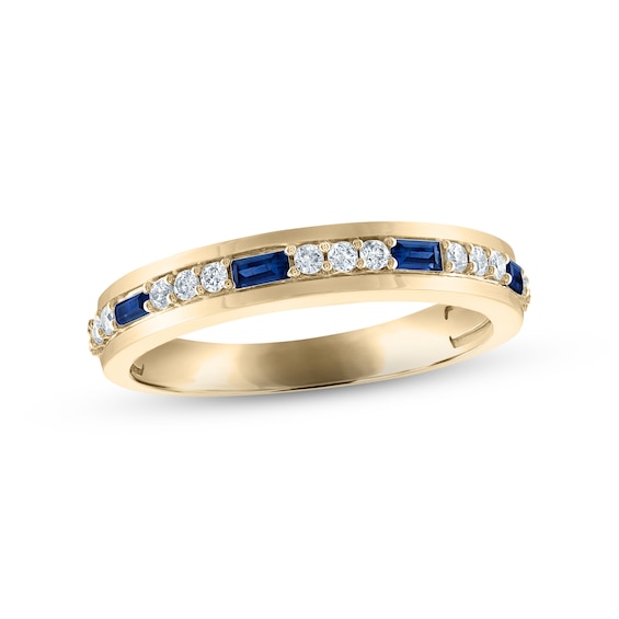 Men's Blue Sapphire & Diamond Wedding Band 1/5 ct tw Round-cut 10K Yellow Gold