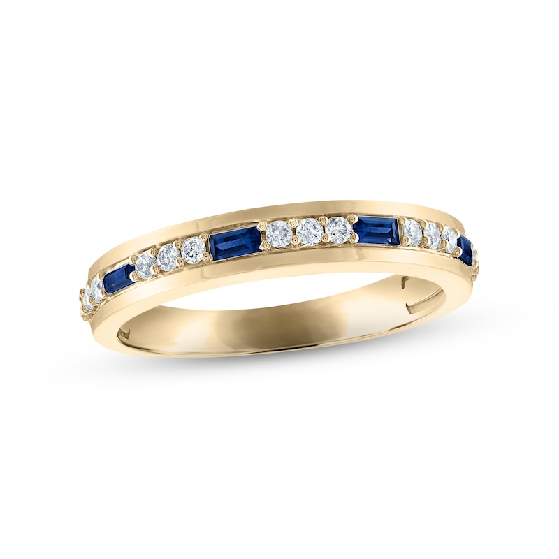 Main Image 1 of Now + Forever Men's Blue Sapphire & Diamond Wedding Band 1/5 ct tw Round-cut 10K Yellow Gold
