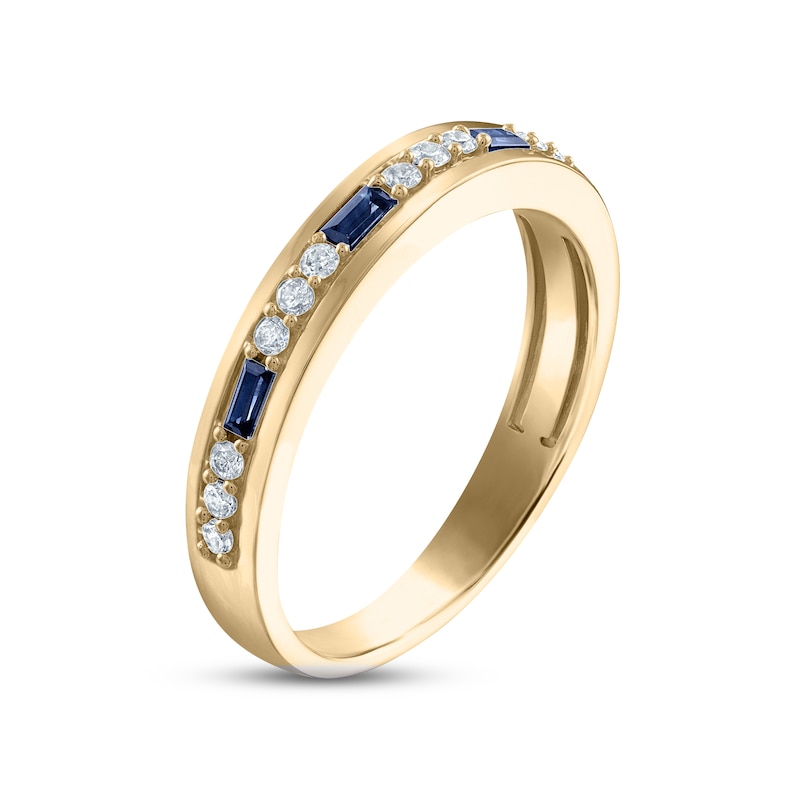Men's Blue Sapphire & Diamond Wedding Band 1/5 ct tw Round-cut 10K Yellow Gold