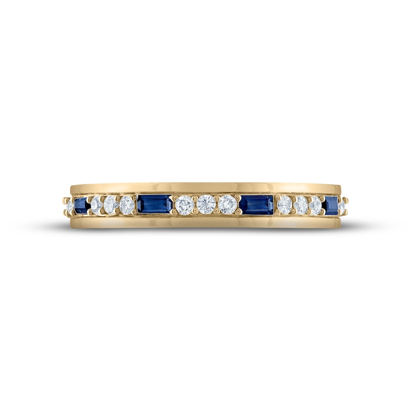 Main Image 3 of Now + Forever Men's Blue Sapphire & Diamond Wedding Band 1/5 ct tw Round-cut 10K Yellow Gold