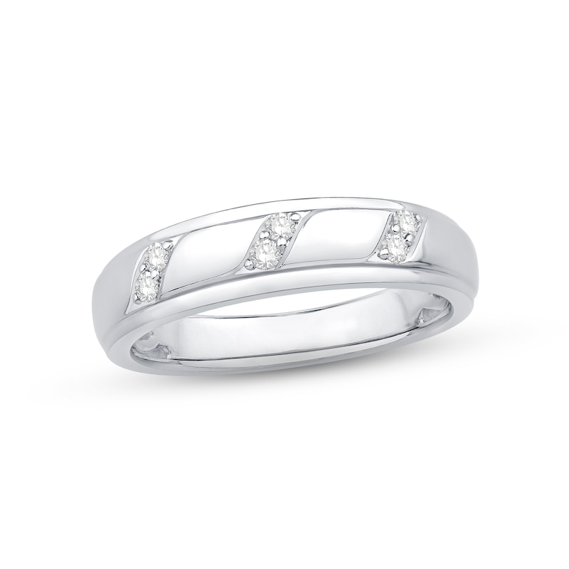Main Image 1 of Now + Forever Men's Diamond Wedding Band 1/10 ct tw Round-cut 10K White Gold