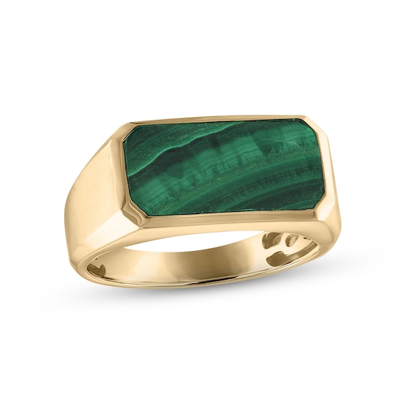 Men's Malachite Ring 10K Yellow Gold - Size 10