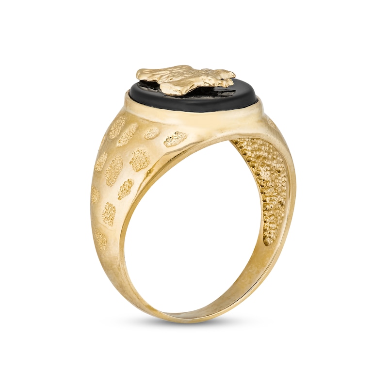 Men's Black Onyx Eagle Signet Ring 10K Yellow Gold