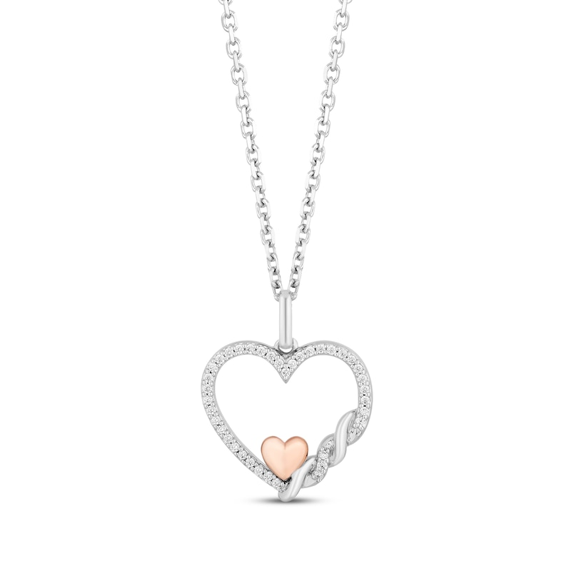 Hallmark Diamonds Heart Necklace 1/10 ct tw Sterling Silver & 10K Rose Gold 18"