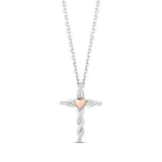 Hallmark Diamonds Cross Necklace 1/10 ct tw Sterling Silver & 10K Rose ...