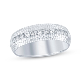 Now + Forever Men's Diamond Hammered Wedding Band 1 ct tw Round-cut 10K White Gold