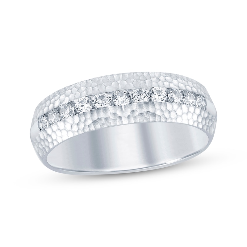 Men's Diamond Hammered Wedding Band 1 ct tw Round-cut 10K White Gold