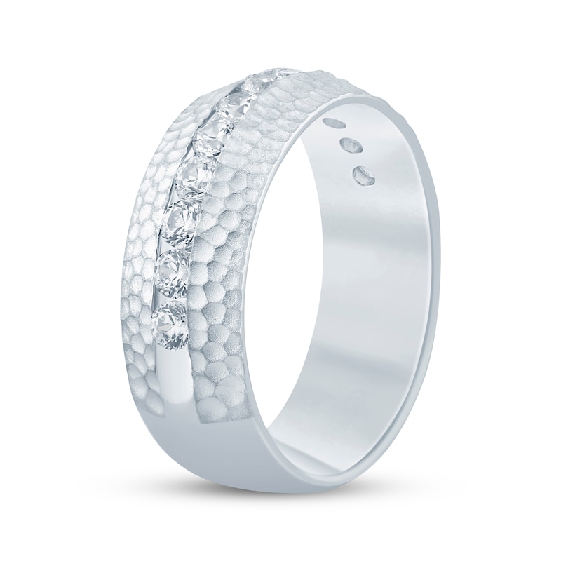 Men's Diamond Hammered Wedding Band 1 ct tw Round-cut 10K White Gold