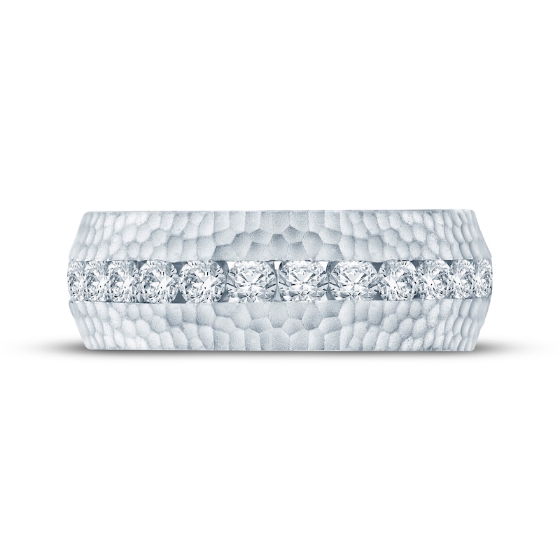 Men's Diamond Hammered Wedding Band 1 ct tw Round-cut 10K White Gold