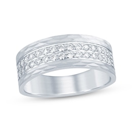 Now + Forever Men's Diamond Textured Wedding Band 3/4 ct tw Round-cut 10K White Gold