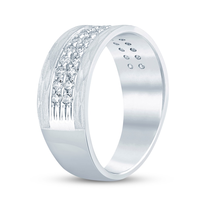 Main Image 2 of Now + Forever Men's Diamond Textured Wedding Band 3/4 ct tw Round-cut 10K White Gold