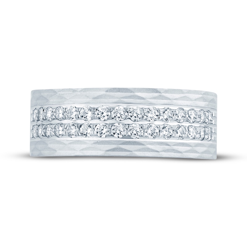 Main Image 3 of Now + Forever Men's Diamond Textured Wedding Band 3/4 ct tw Round-cut 10K White Gold