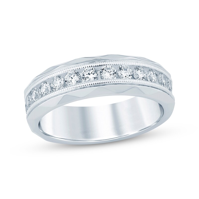 Men's Diamond Wave Wedding Band 1 ct tw Round-cut 10K White Gold