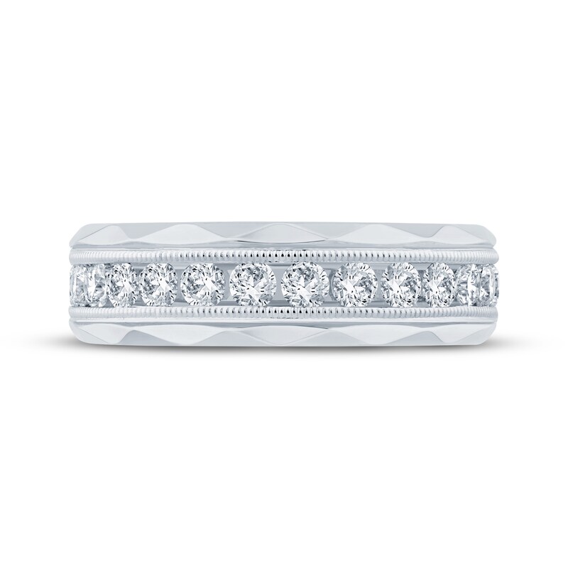 Men's Diamond Wave Wedding Band 1 ct tw Round-cut 10K White Gold