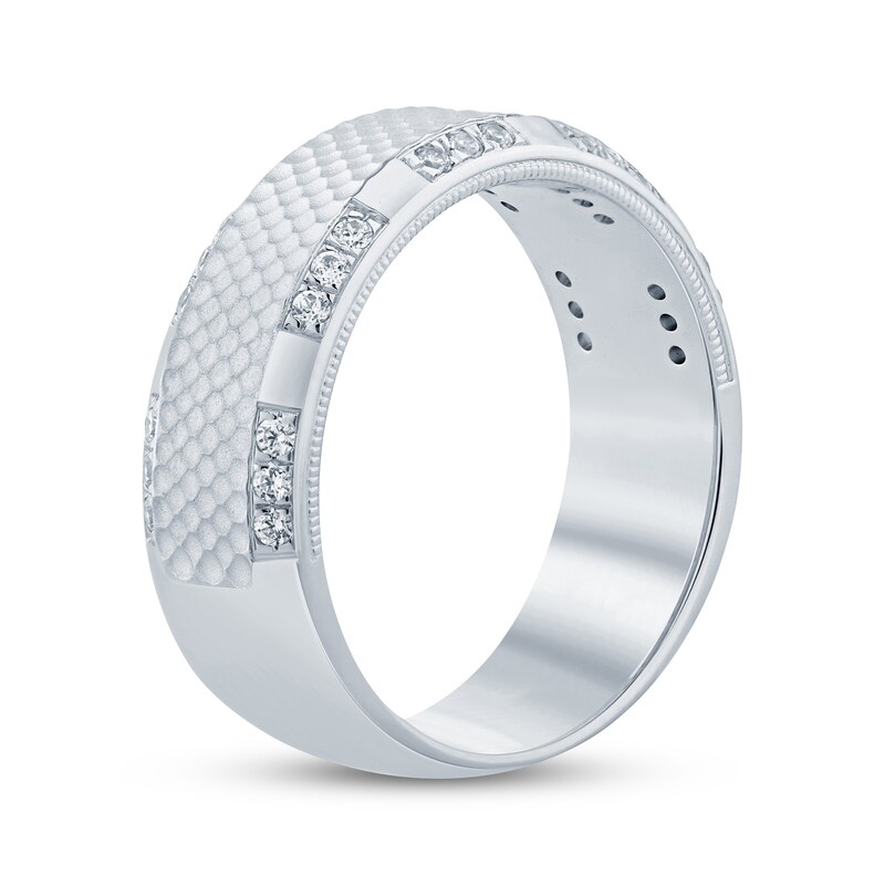 Main Image 2 of Now + Forever Men's Diamond Sandblast Textured Wedding Band 1/3 ct tw Round-cut 10K White Gold