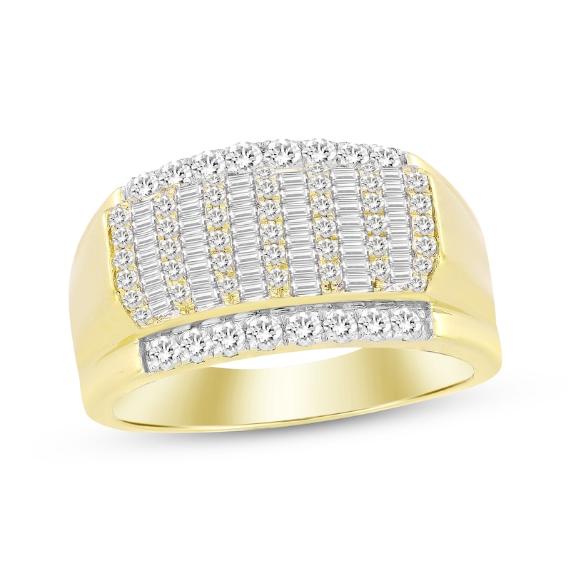 Men's Diamond Ring 1 ct tw Baguette & Round-cut 10K Yellow Gold