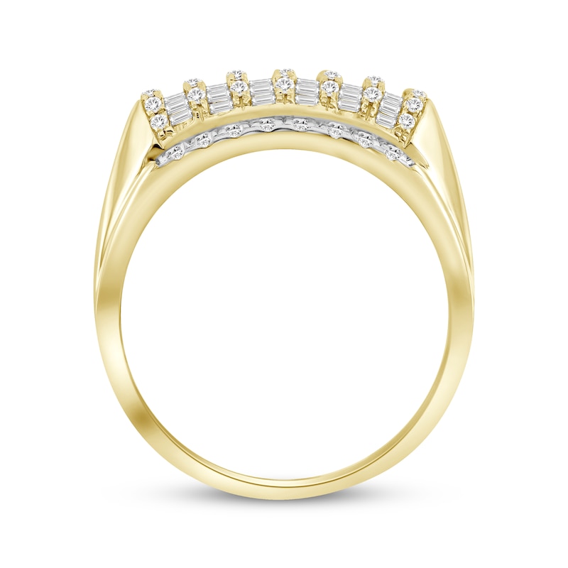 Men's Diamond Ring 1 ct tw Baguette & Round-cut 10K Yellow Gold