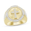Thumbnail Image 1 of Men's Diamond Cross Signet Ring 1/2 ct tw Baguette & Round-cut 10K Yellow Gold