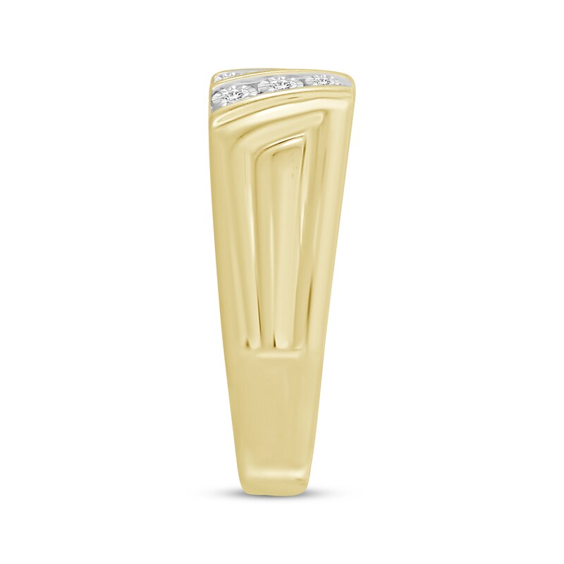 Main Image 2 of Now + Forever Men's Diamond Grooved Wedding Band 1/6 ct tw Round-cut 10K Yellow Gold