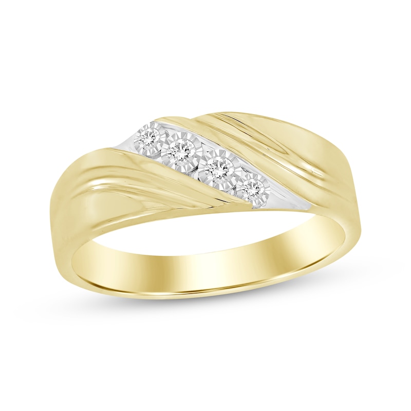 Men's Diamond Diagonal Wedding Band 1/6 ct tw Round-cut 10K Yellow Gold ...